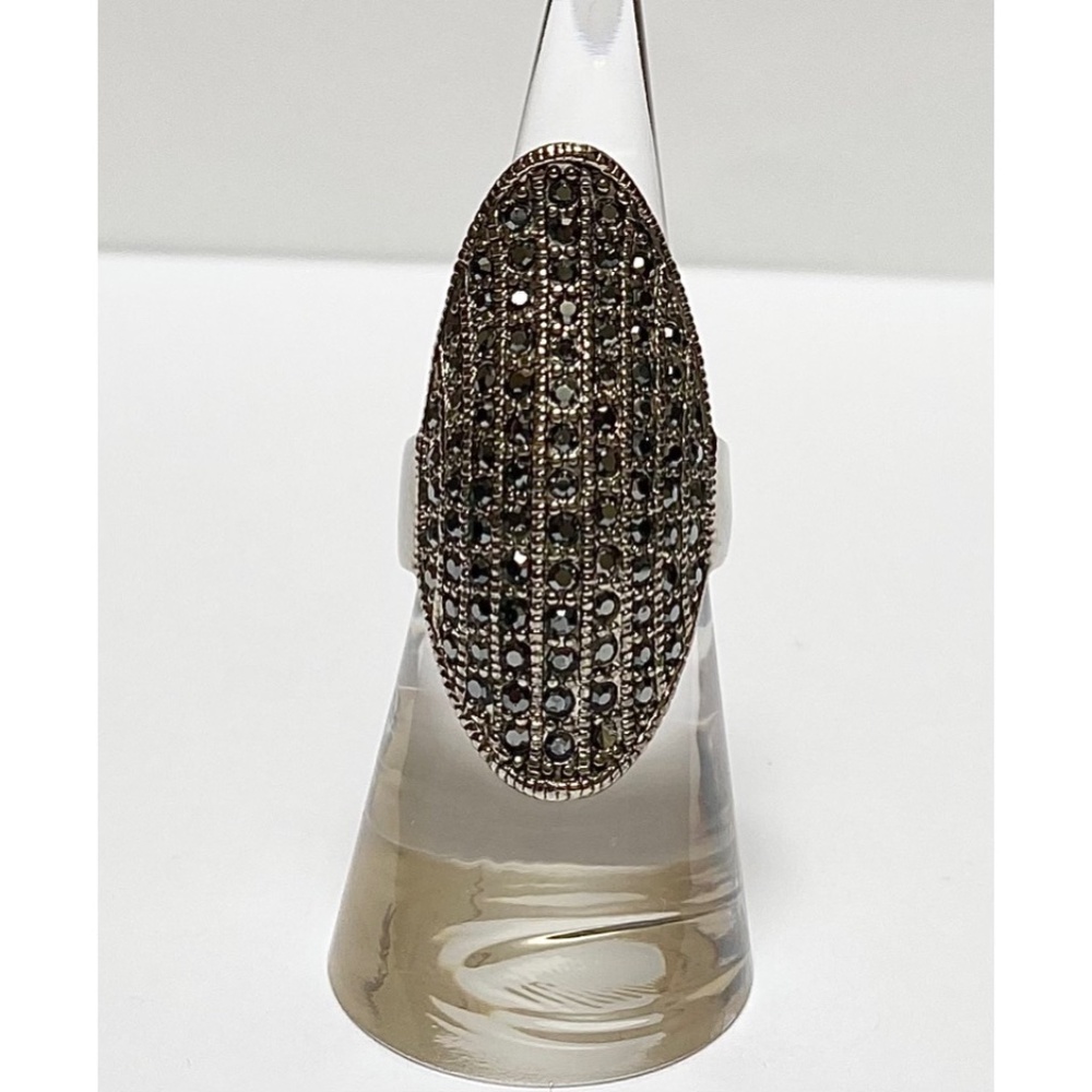 Vintage Large Marcasite Cocktail Ring 90 Gemstones Gothic Style Size 6.5